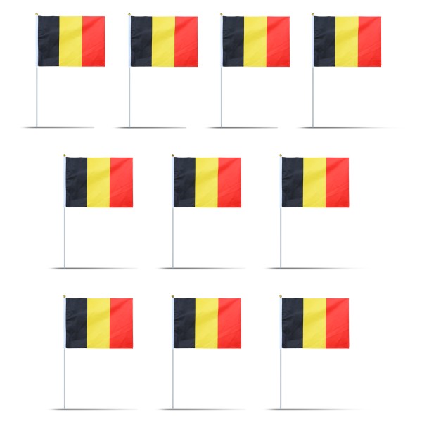 10er Set Fahne Flagge Winkfahne &quot;Belgien&quot; Belgium Handfahne EM WM