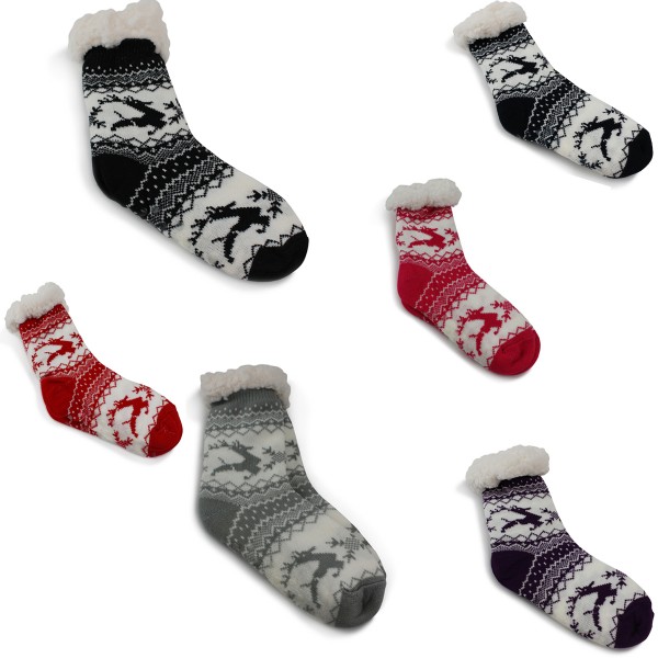 12 Pairs Sortiment Socks &quot;Reindeer&quot; Teddy Fur Anti Slide Winter