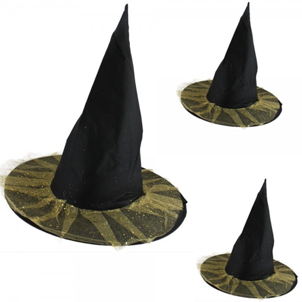 3er SET &quot;Hexen Hut&quot; Glitzer Kopfbedeckung Karneval Halloween