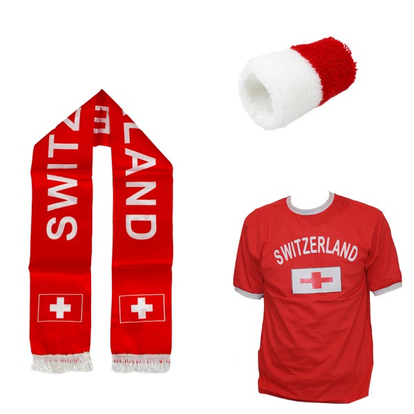 Fan-Paket-7 &quot;Schweiz&quot; WM Fußball Fan Shirt Schal Schweißband Party