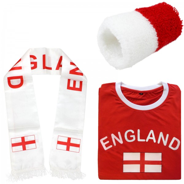 Fan-Paket-7 &quot;England&quot; WM Fußball Fan Shirt Schal Schweißband Party