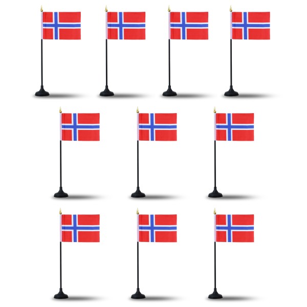 Mini Handfahnen mit Tischständer Fuß 10 Stück Set &quot;Norwegen&quot; Norway EM WM Flaggen Fanartikel