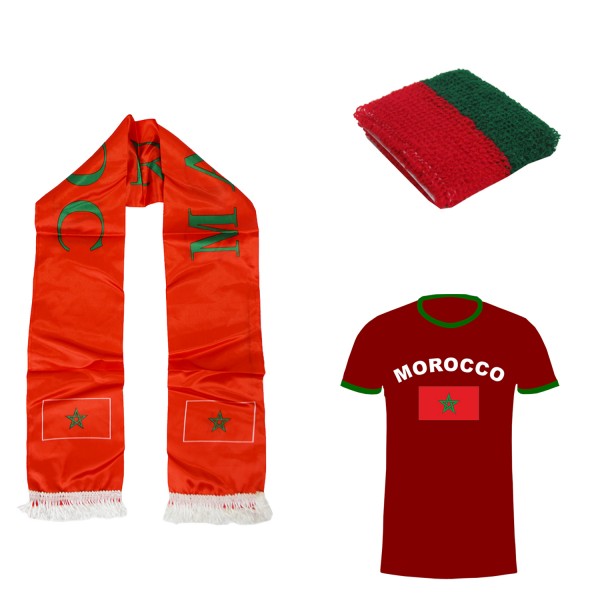 Fan-Paket-7 &quot;Marokko&quot; WM Fußball Fan Shirt Schal Schweißband Party