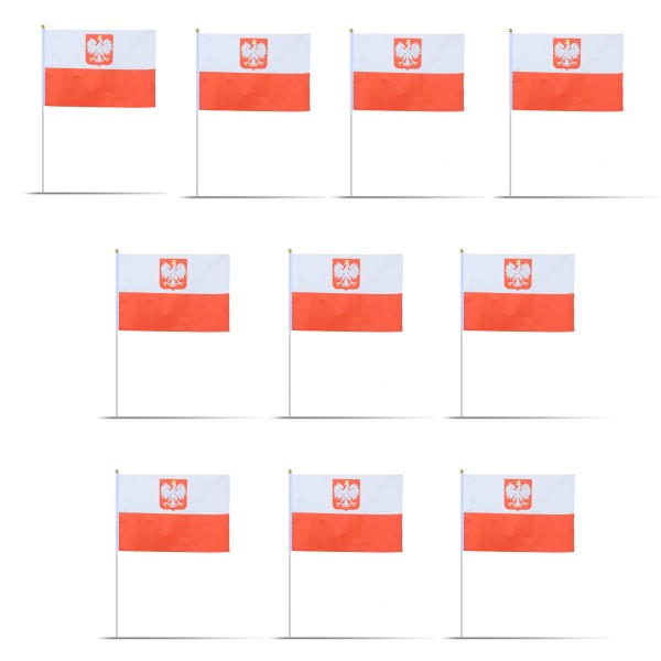 10er Set Fahne Flagge Winkfahne &quot;Polen Wappen&quot; Poland Polska Handfahne EM WM