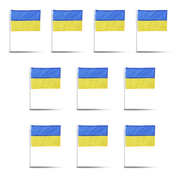 10er Set Fahne Flagge Winkfahne &quot;Ukraine&quot; Handfahne EM WM