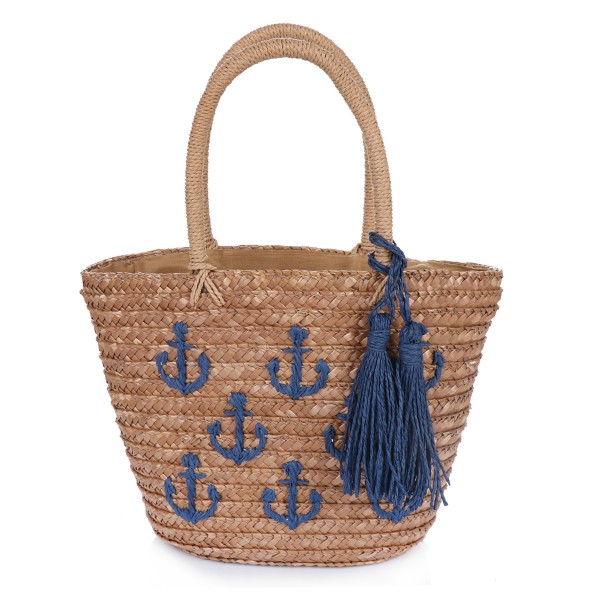 XS Basket Bag &quot;Mini Anchor&quot; Embroidery Tassel Shopper Summer