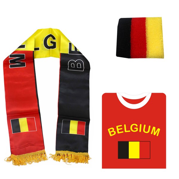 Fan-Paket-7 &quot;Belgien&quot; WM Fußball Fan Shirt Schal Schweißband Party
