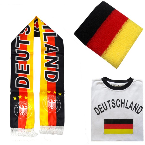 Fan-Paket-7 &quot;Deutschland&quot; WM Fußball Fan Shirt Schal Schweißband Party