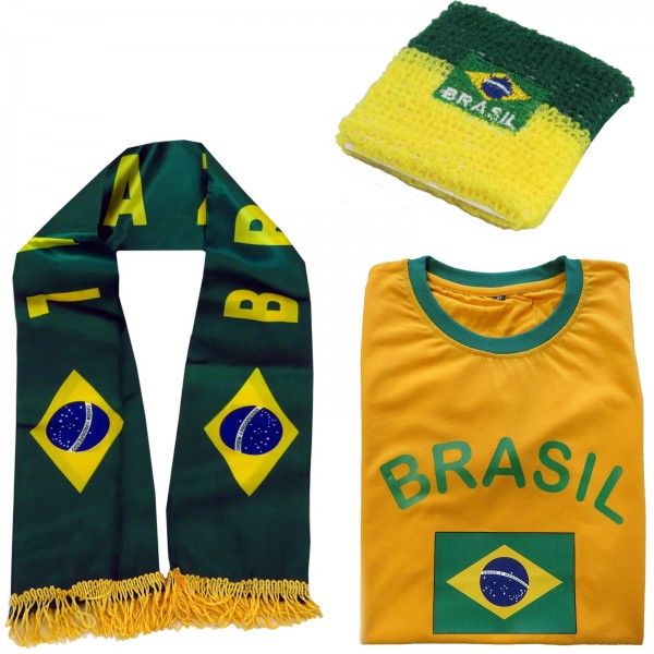 Fan-Paket-7 &quot;Brasilien&quot; WM Fußball Fan Shirt Schal Schweißband Party
