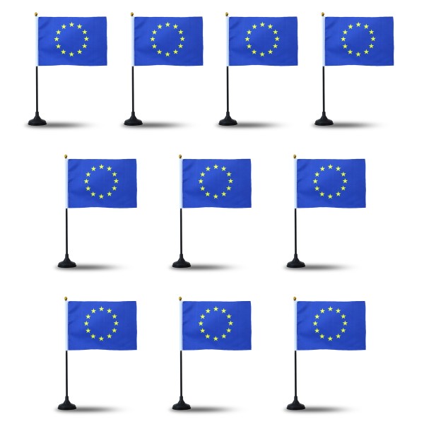 Mini Handfahnen mit Tischständer Fuß 10 Stück Set &quot;Europa&quot; Europe EM WM Flaggen Fanartikel