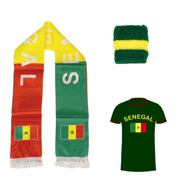 Fan-Paket-7 &quot;Senegal&quot; WM Fußball Fan Shirt Schal Schweißband Party