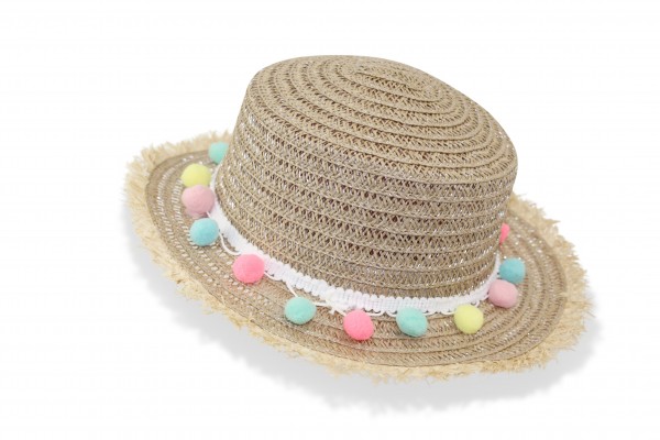 Kids Straw Hat &quot;Pompom&quot; Summer Hat Beach Fringe Protection