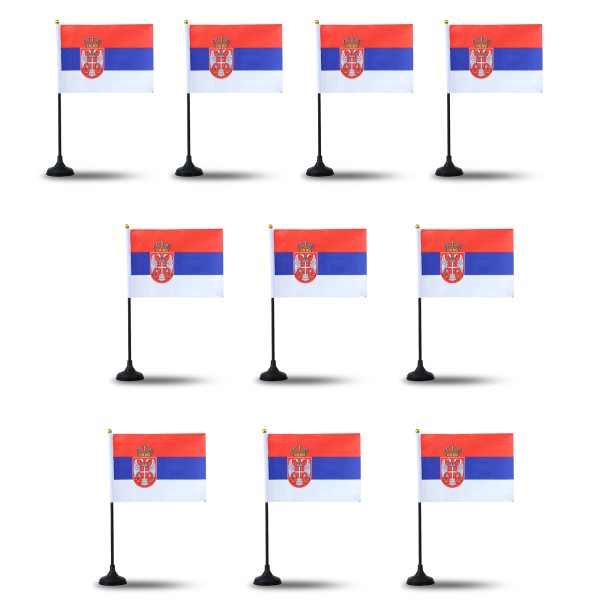 Mini Handfahnen mit Tischständer Fuß 10 Stück Set &quot;Serbien&quot; Serbia EM WM Flaggen Fanartikel