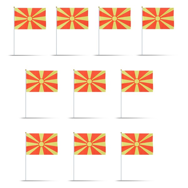 10er Set Fahne Flagge Winkfahne &quot;Nordmazedonien&quot; North Macedonia Handfahne EM WM