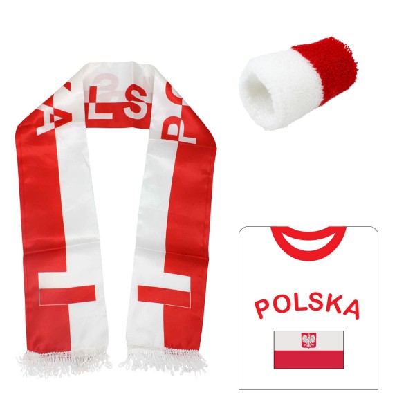 Fan-Paket-7 &quot;Polen&quot; WM Fußball Fan Shirt Schal Schweißband Party