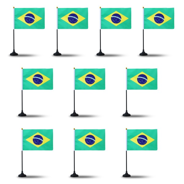 Mini Handfahnen mit Tischständer Fuß 10 Stück Set &quot;Brasilien&quot; Brazil Brasil EM WM Flaggen Fanartikel