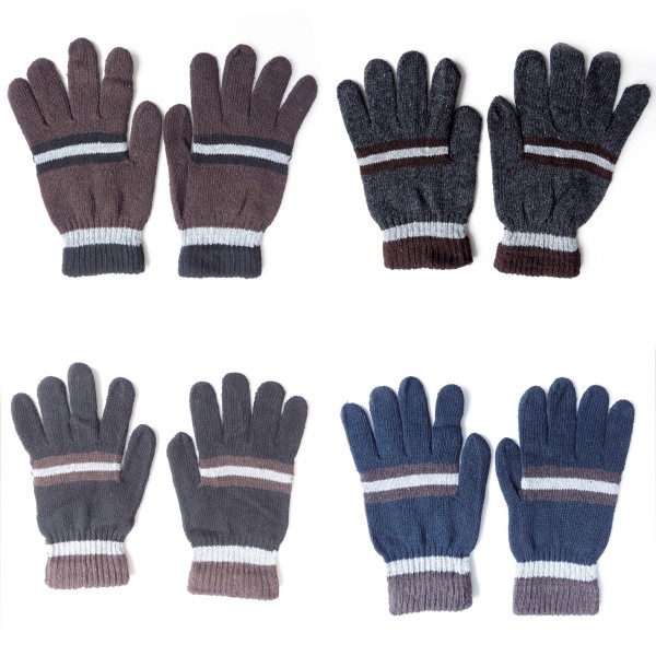 Assortment 12 Pairs Knitted Gloves Stripes Winter Unisex