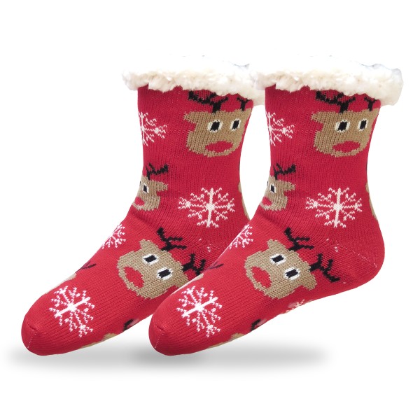 1 Paar Kuschel Socken &quot;Weihnachten&quot; Teddyfell Anti Rutsch