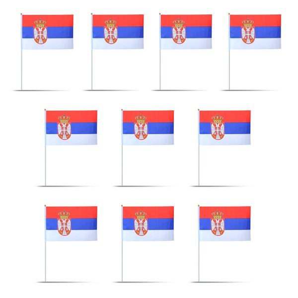 10er Set Fahne Flagge Winkfahne &quot;Serbien&quot; Serbia Handfahne EM WM