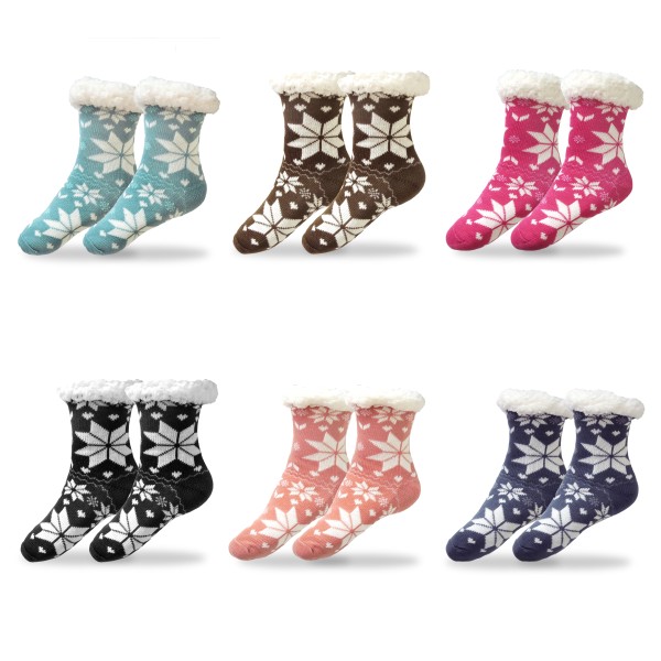12 Pairs Sortiment Socks &quot;Snowflake&quot; Teddy Fur Anti Slide Winter