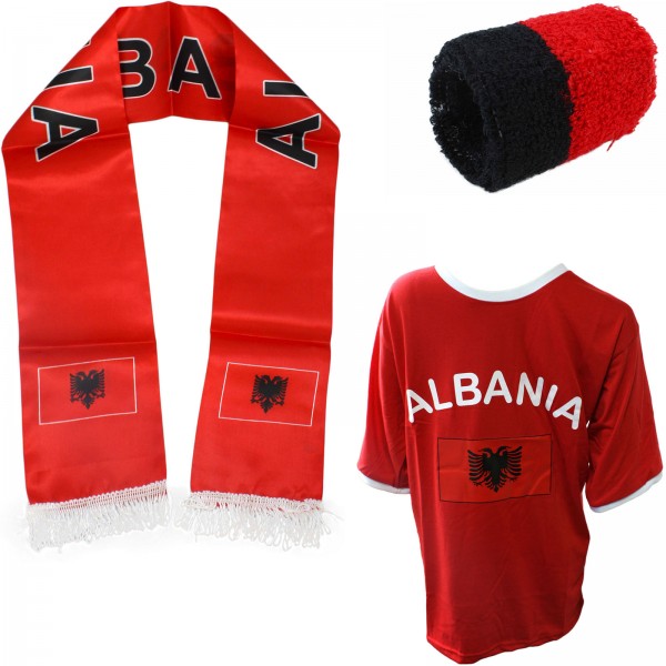 Fan-Paket-7 &quot;Albanien&quot; WM Fußball Fan Shirt Schal Schweißband Party