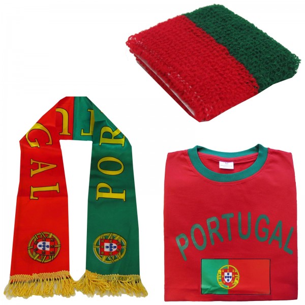 Fan-Paket-7 &quot;Portugal&quot; WM Fußball Fan Shirt Schal Schweißband Party