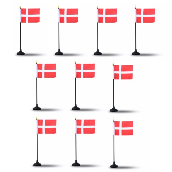 Mini Handfahnen mit Tischständer Fuß 10 Stück Set &quot;Dänemark&quot; Denmark EM WM Flaggen Fanartikel