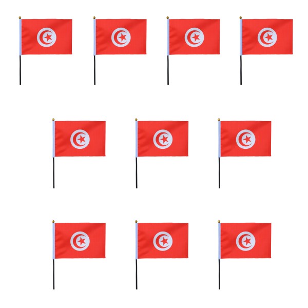 Mini Handfahnen 10 Stück Set &quot;Tunesien&quot; Tunisia EM WM Flaggen Fanartikel