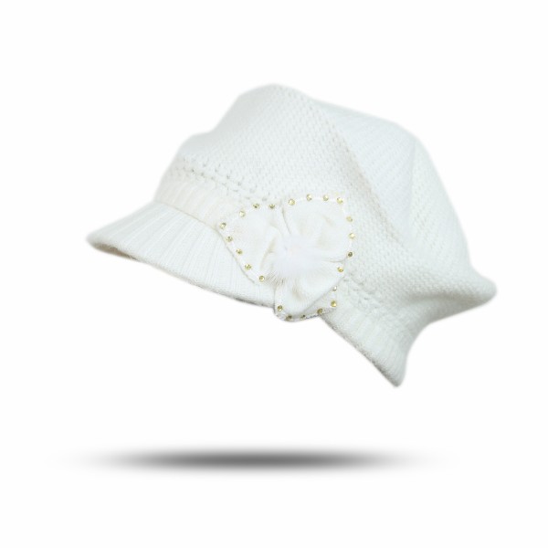 Ladies winter cap Angora Flower Winter Hat Women White