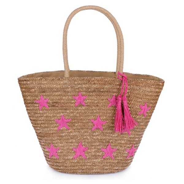 Basket Bag &quot;Mini Stars&quot; Embroidery Tassel Shopper Summer
