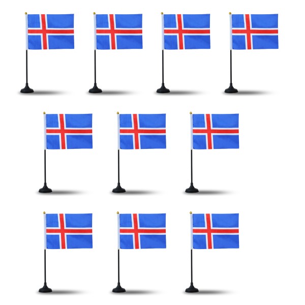 Mini Handfahnen mit Tischständer Fuß 10 Stück Set &quot;Island&quot; Iceland EM WM Flaggen Fanartikel