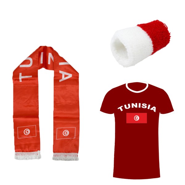 Fan-Paket-7 &quot;Tunesien&quot; WM Fußball Fan Shirt Schal Schweißband Party