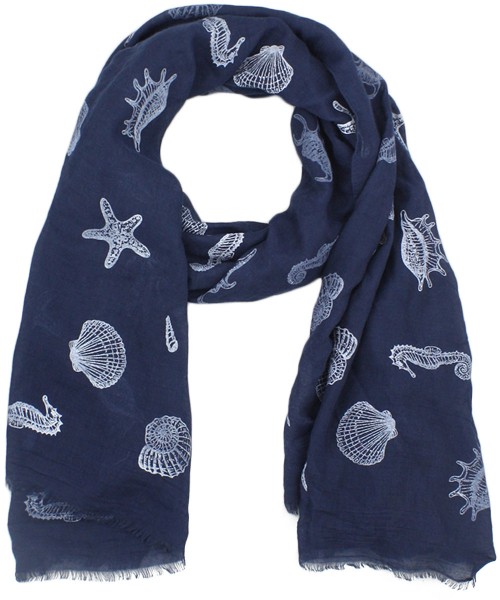 Scarf Long &quot;Shell&quot; Maritime High Print Fringes Summer