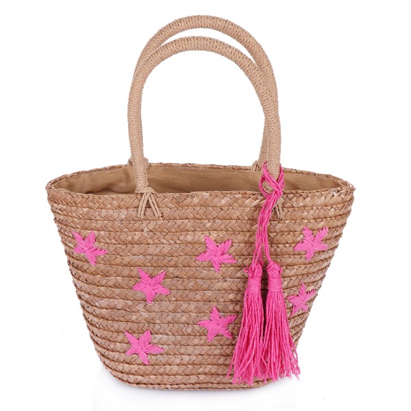XS Basket Bag &quot;Mini Stars&quot; Embroidery Tassel Shopper Summer