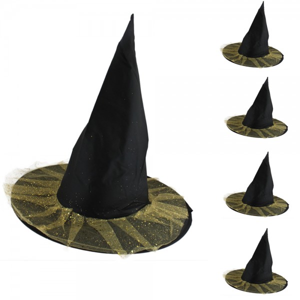 5er SET &quot;Hexen Hut&quot; Glitzer Kopfbedeckung Karneval Halloween