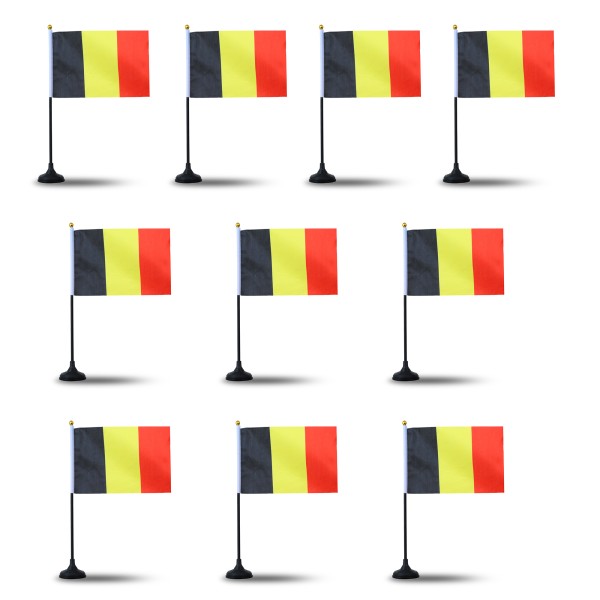 Mini Handfahnen mit Tischständer Fuß 10 Stück Set &quot;Belgien&quot; Belgium EM WM Flaggen Fanartikel
