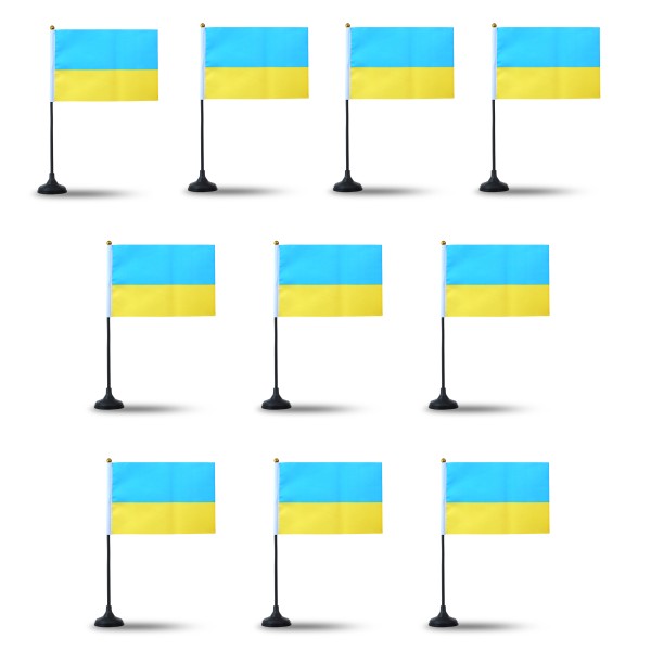 Mini Handfahnen mit Tischständer Fuß 10 Stück Set &quot;Ukraine&quot; EM WM Flaggen Fanartikel