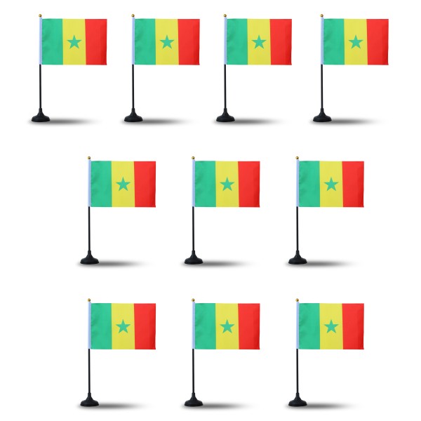 Mini Handfahnen mit Tischständer Fuß 10 Stück Set &quot;Senegal&quot; EM WM Flaggen Fanartikel