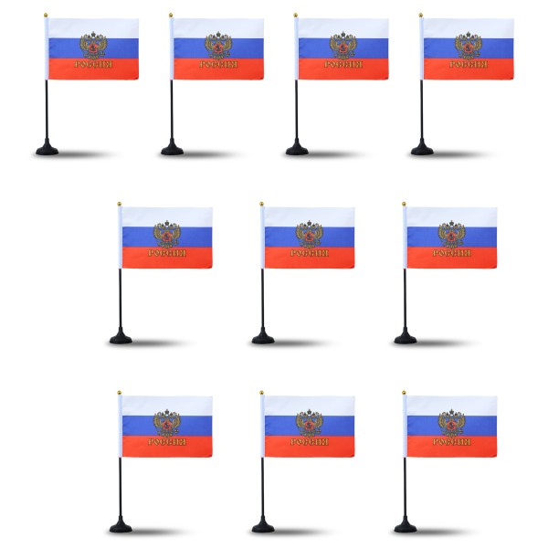 Mini Handfahnen mit Tischständer Fuß 10 Stück Set &quot;Russland&quot; Russia Wappen EM WM Flaggen Fanartikel