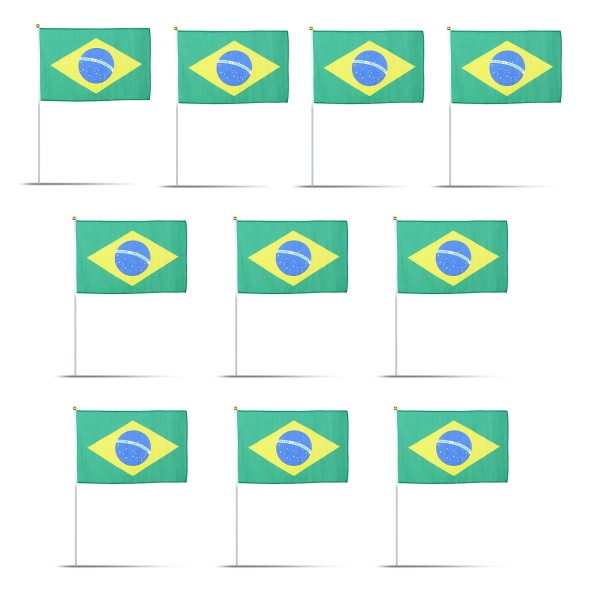 10er Set Fahne Flagge Winkfahne &quot;Brasilien&quot; Brazil Brasil Handfahne EM WM