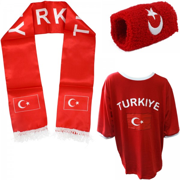 Fan-Paket-7 &quot;Türkei&quot; WM Fußball Fan Shirt Schal Schweißband Party
