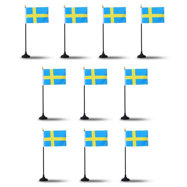 Mini Handfahnen mit Tischständer Fuß 10 Stück Set &quot;Schweden&quot; Sweden EM WM Flaggen Fanartikel