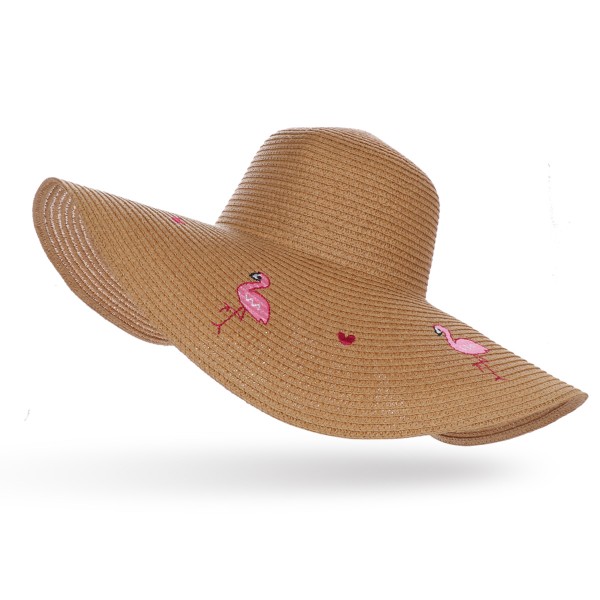 XXL Straw Hat &quot;Flamingo&quot; Heart Embroidery Ladies Summer Hat Beach
