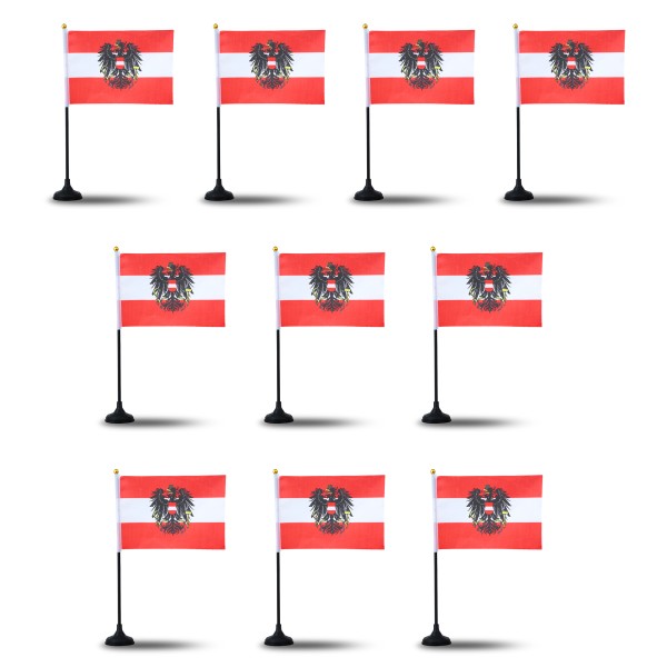 Mini Handfahnen mit Tischständer Fuß 10 Stück Set &quot;Österreich&quot; Austria Wappen EM WM Flaggen Fanartik