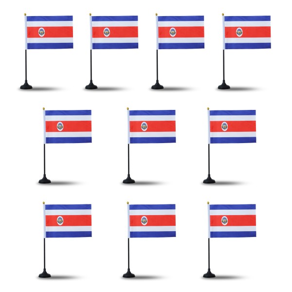 Mini Handfahnen mit Tischständer Fuß 10 Stück Set &quot;Costa Rica&quot; EM WM Flaggen Fanartikel