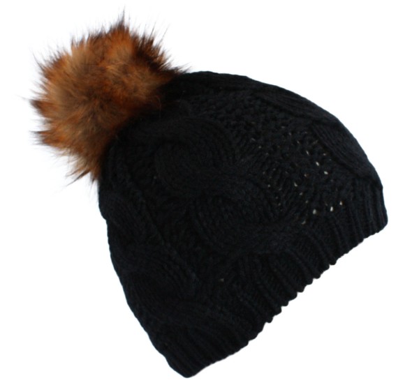 Knitted Hat Winter Faux Fur Bobble Uni