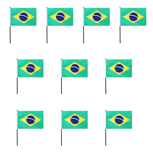 Mini Handfahnen 10 Stück Set &quot;Brasilien&quot; Brazil EM WM Flaggen Fanartikel